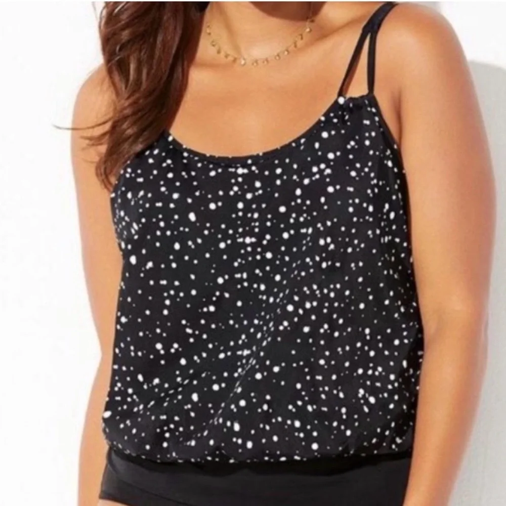 New Loop Strap Blouson Swim Top Swimsuits For All Dot plus size 26 3X Tankini